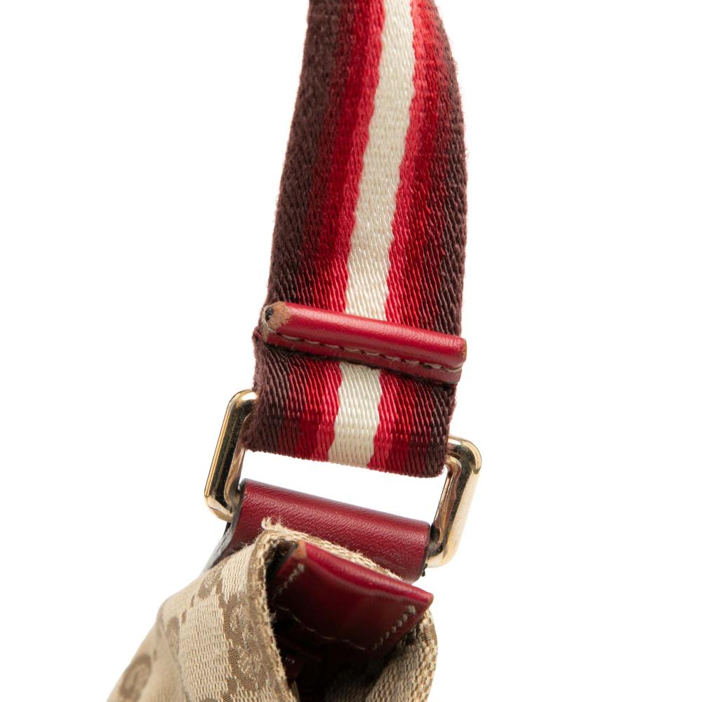 Gucci B Gucci Brown Beige with Red Canvas Fabric GG Web Crossbody Italy