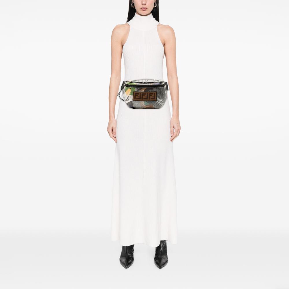 Fendi B Fendi Gray with Multi Coated Canvas Fabric Hey Reilly Zucca FF 1974 Belt Bag Italy