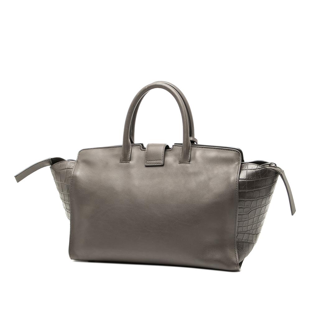 Saint Laurent B Saint Laurent Gray Calf Leather Small Croc Embossed Trimmed Downtown Cabas Satchel Italy