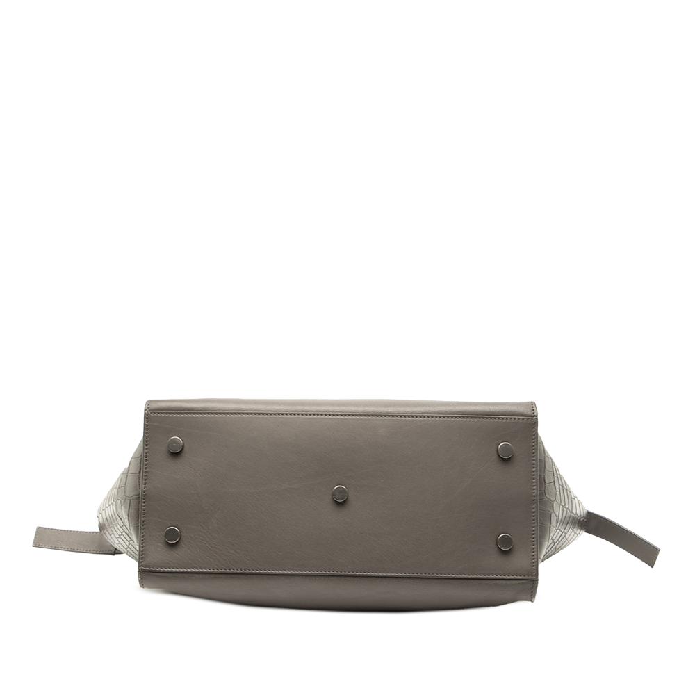 Saint Laurent B Saint Laurent Gray Calf Leather Small Croc Embossed Trimmed Downtown Cabas Satchel Italy