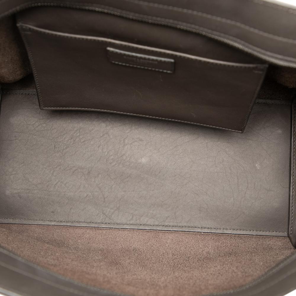 Saint Laurent B Saint Laurent Gray Calf Leather Small Croc Embossed Trimmed Downtown Cabas Satchel Italy