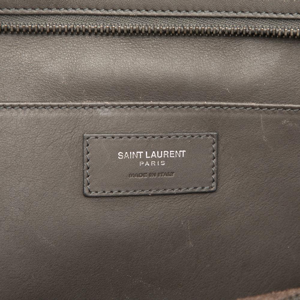 Saint Laurent B Saint Laurent Gray Calf Leather Small Croc Embossed Trimmed Downtown Cabas Satchel Italy