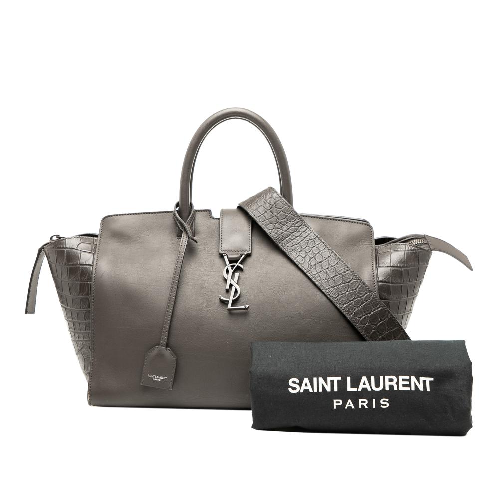 Saint Laurent B Saint Laurent Gray Calf Leather Small Croc Embossed Trimmed Downtown Cabas Satchel Italy