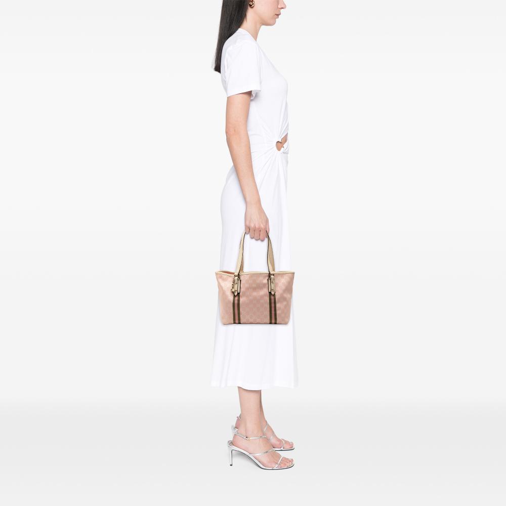 Gucci B Gucci Pink Canvas Fabric GG Jolicoeur Tote Italy