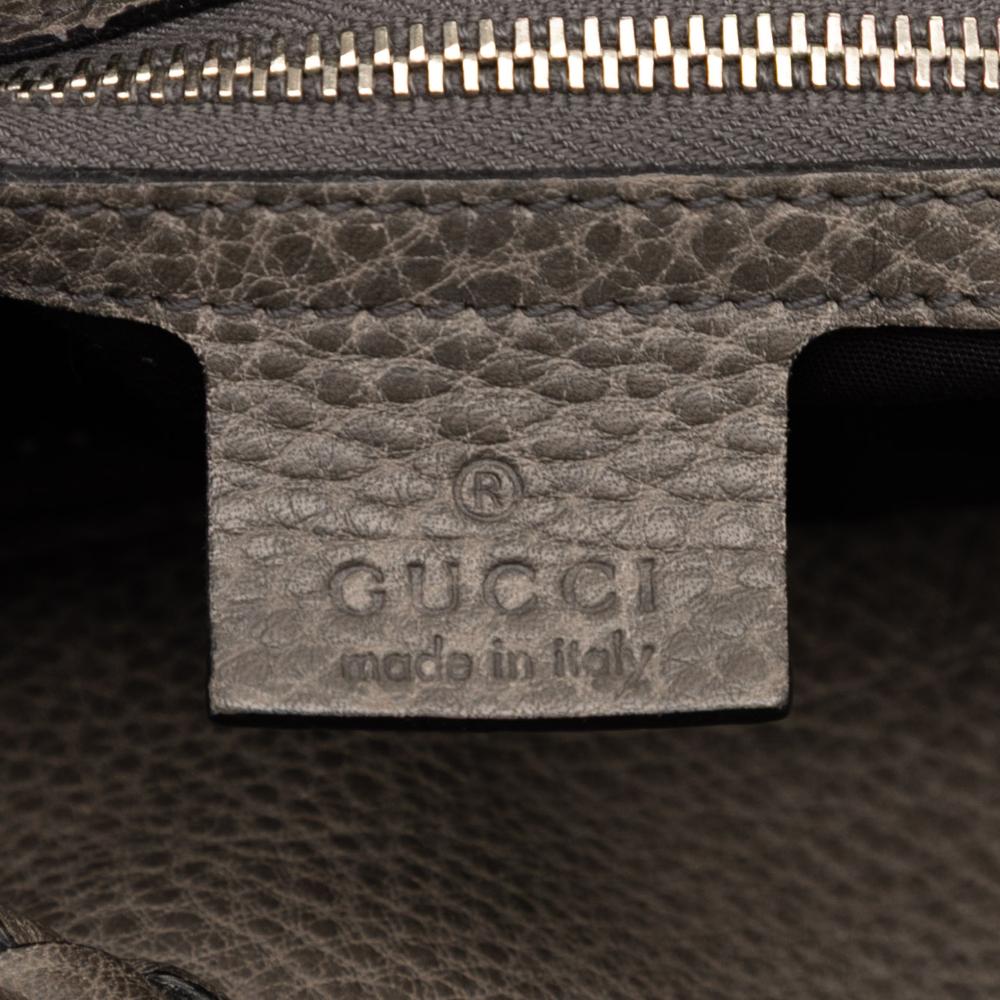 Gucci B Gucci Gray Dark Gray Calf Leather Medium Bamboo Bar Tote Italy