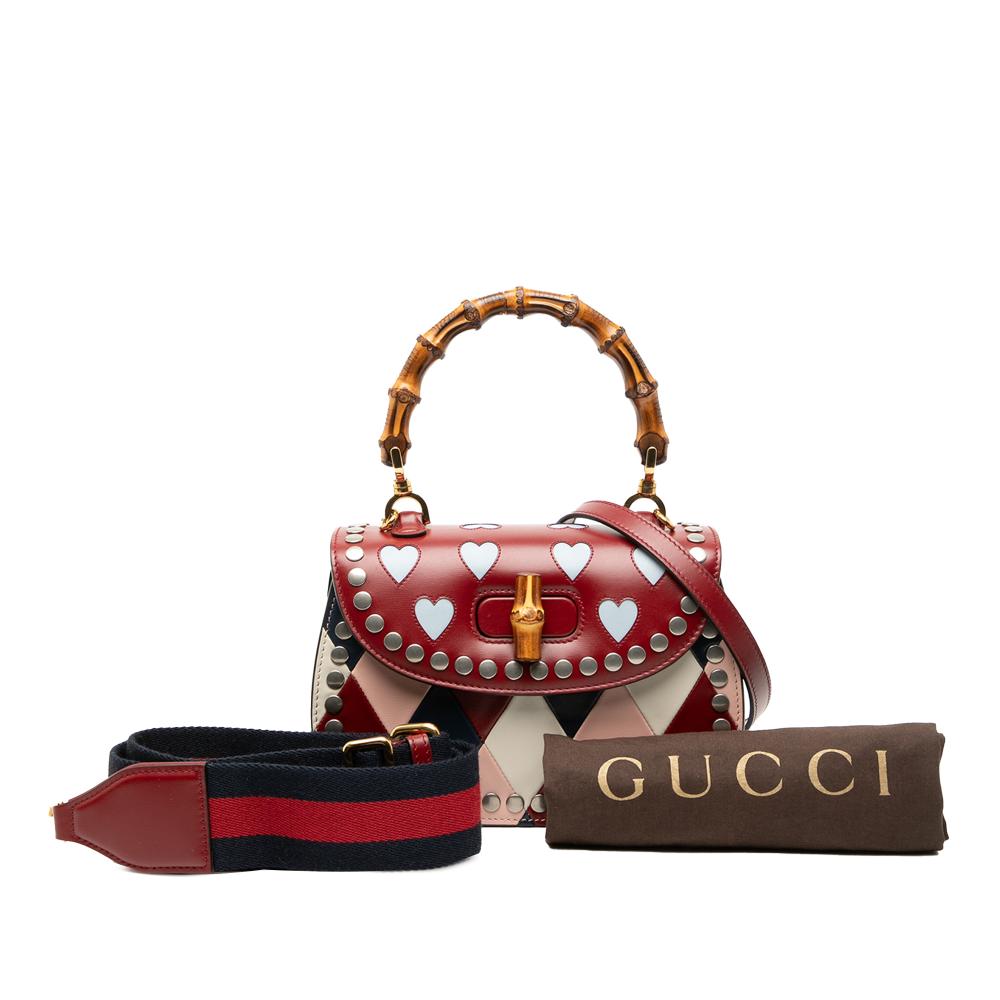 Gucci AB Gucci Red Calf Leather Small skin Bamboo Lovelight 1947 Top Handle Bag Italy