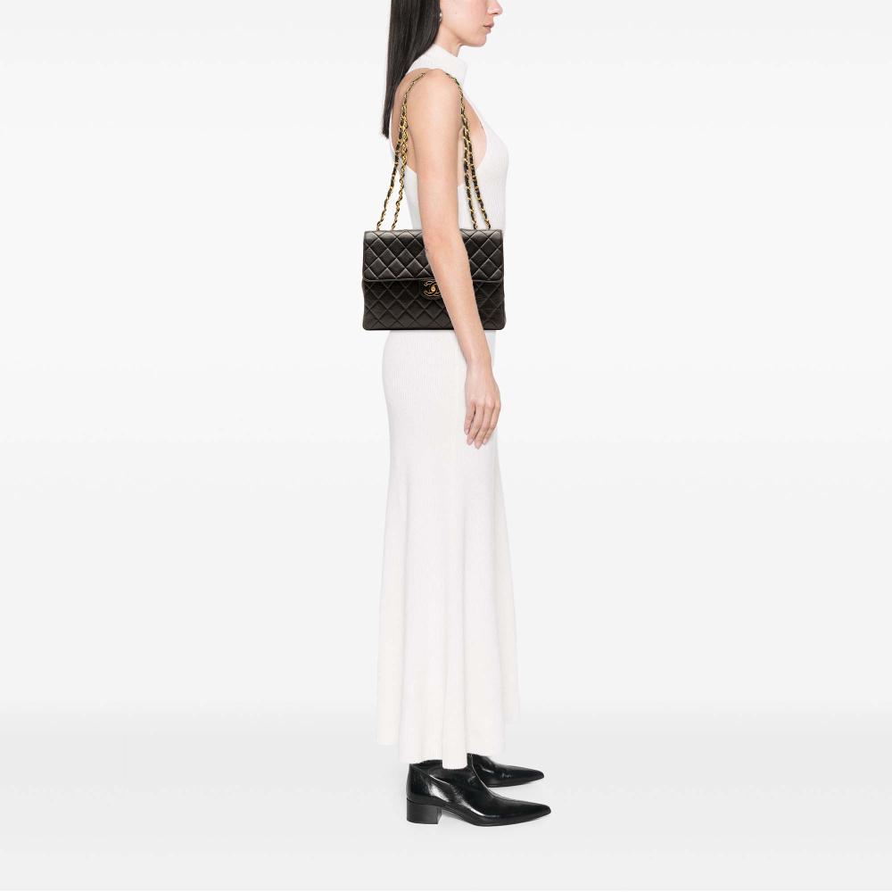 Chanel B Chanel Black Lambskin Leather Leather Jumbo Classic Lambskin Single Flap France