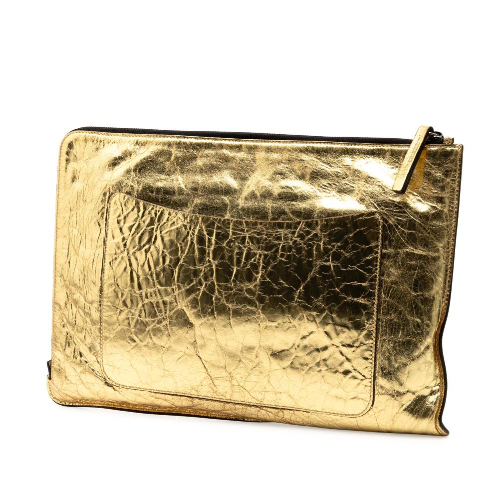 Chanel B Chanel Gold Calf Leather Metallic Crinkled skin Feministe Mais Feminine Pouch Italy