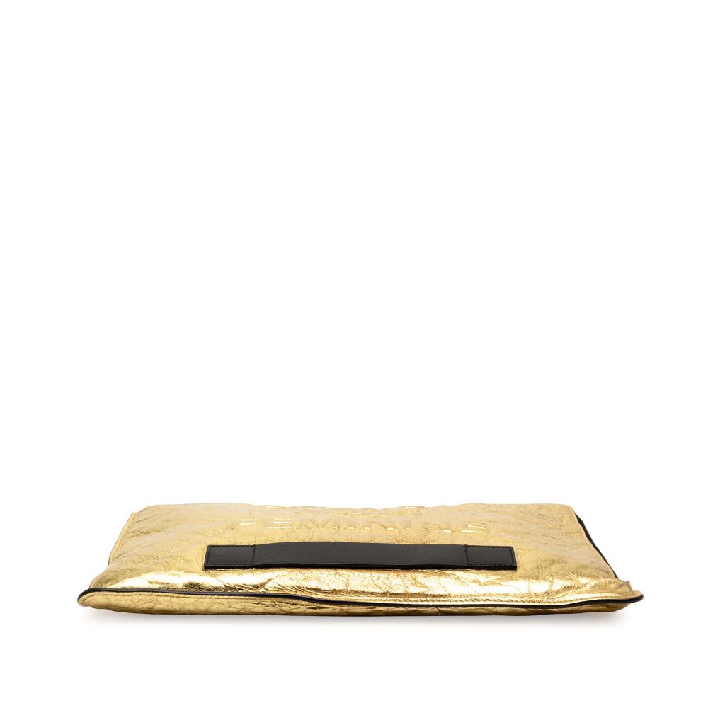 Chanel B Chanel Gold Calf Leather Metallic Crinkled skin Feministe Mais Feminine Pouch Italy