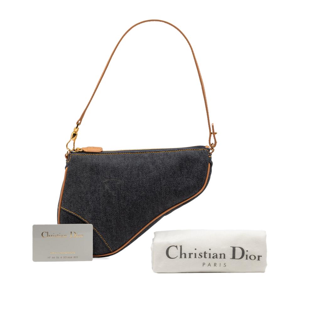 Christian Dior B Dior Blue Navy Denim Fabric Mini Saddle Pochette Spain