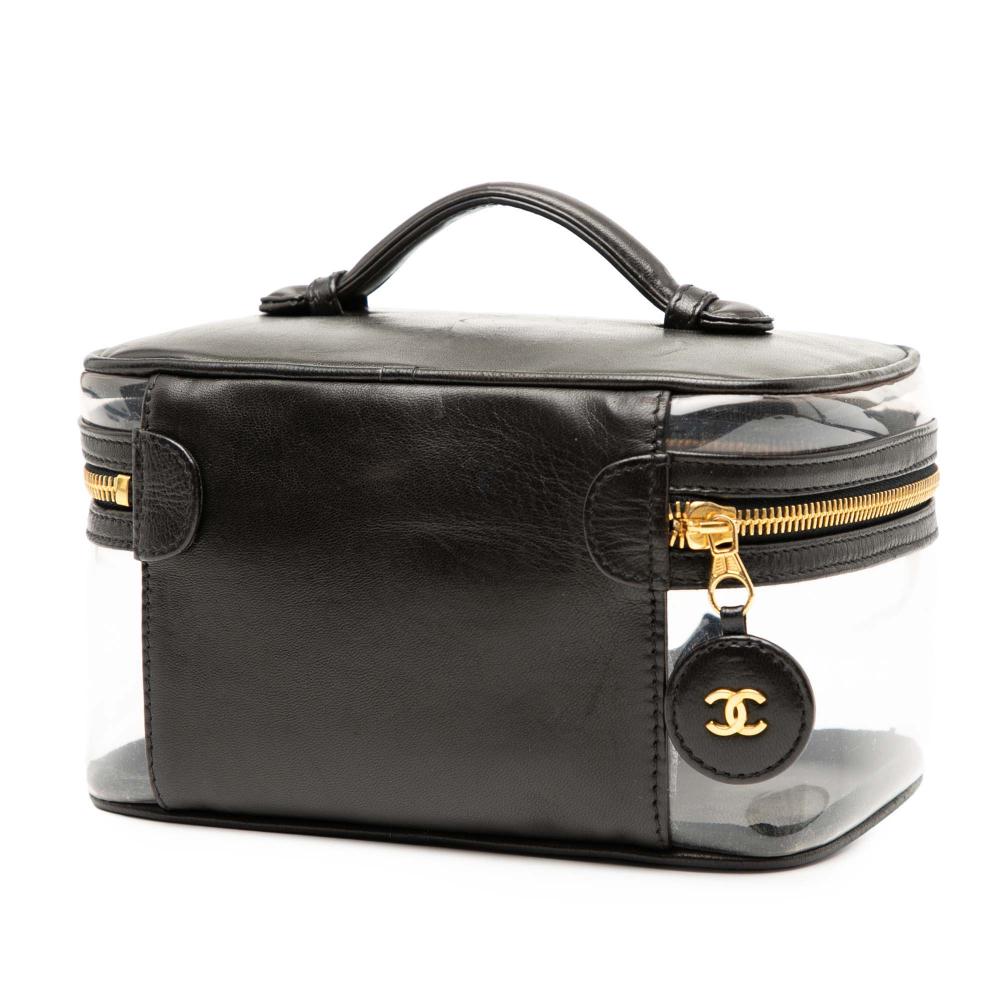 Chanel B Chanel White with Black PVC Plastic CC Vinyl and Calfskin Vanity Case Italy