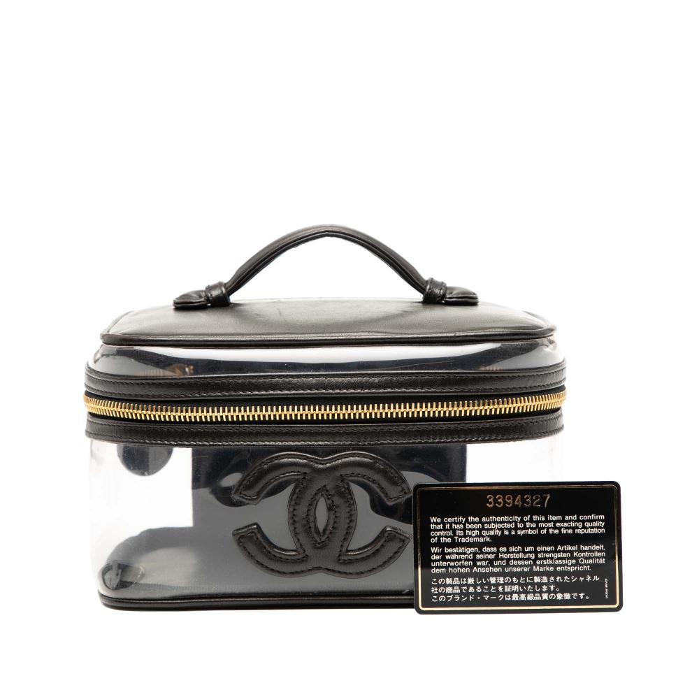 Chanel B Chanel White with Black PVC Plastic CC Vinyl and Calfskin Vanity Case Italy