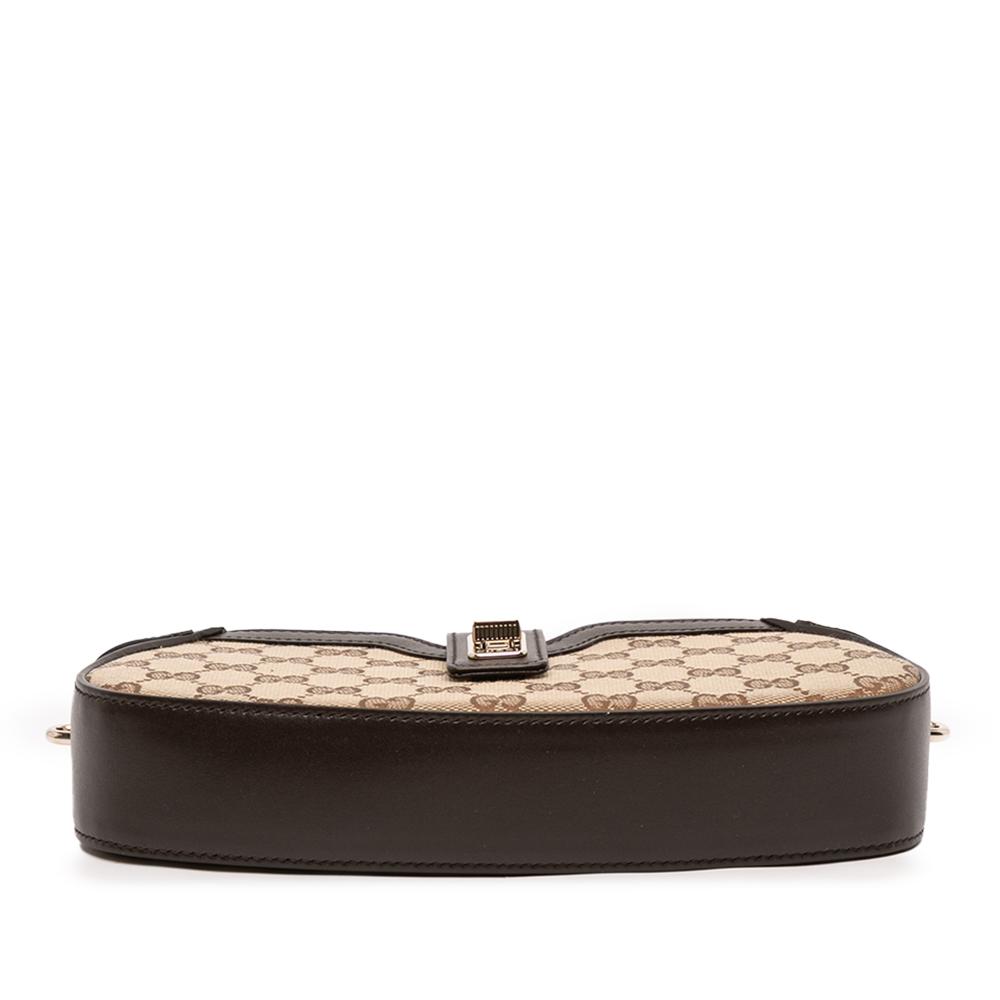 Gucci AB Gucci Brown Beige Coated Canvas Fabric Mini GG Supreme Moon Side Web Shoulder Bag Italy