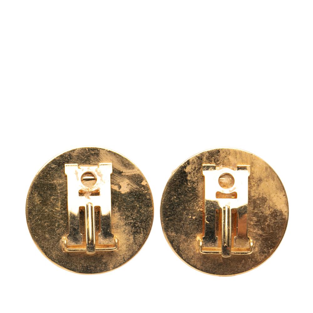 Hermès B Hermès Green Dark Green with Gold Enamel Other Cloisonne Clip on Earrings France
