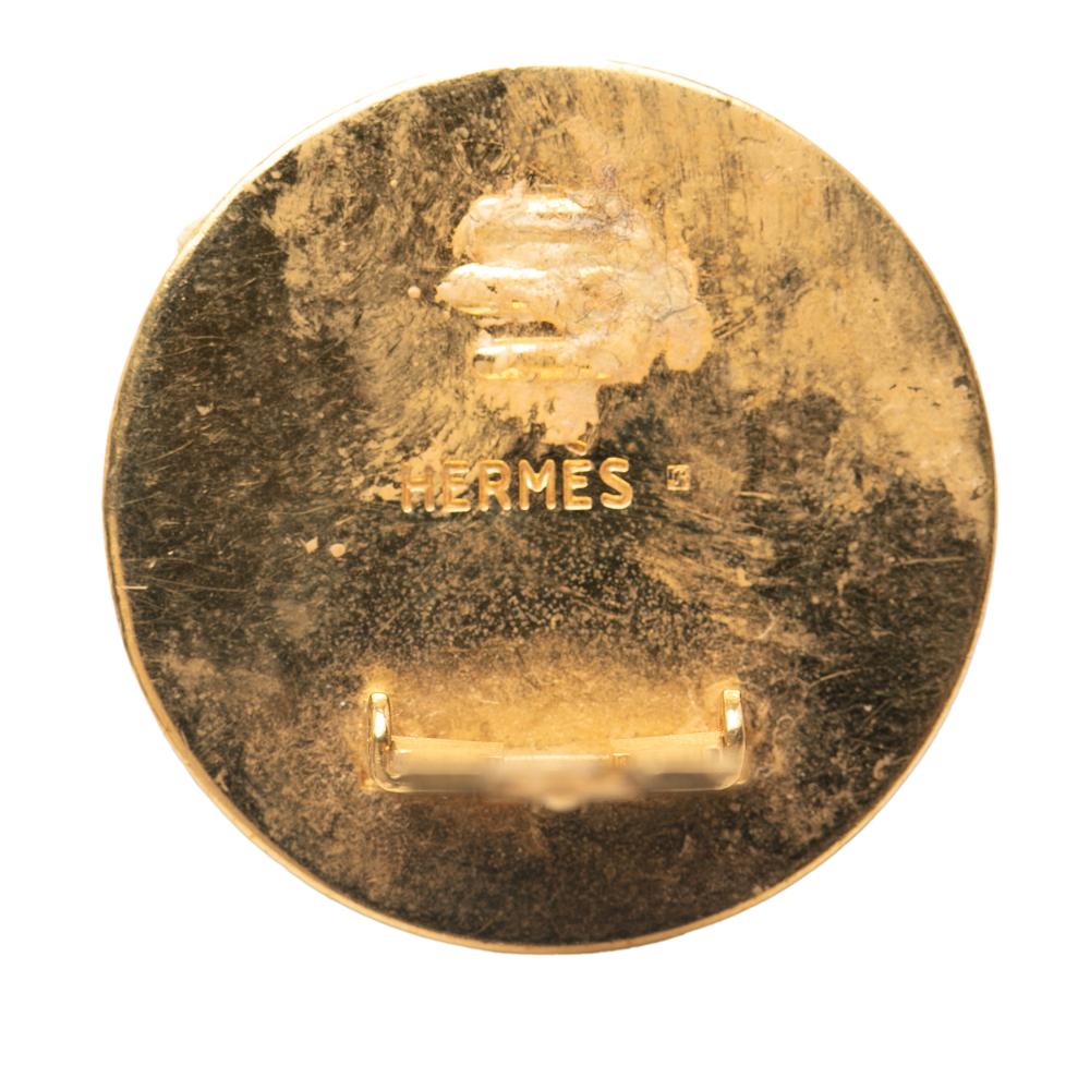 Hermès B Hermès Green Dark Green with Gold Enamel Other Cloisonne Clip on Earrings France