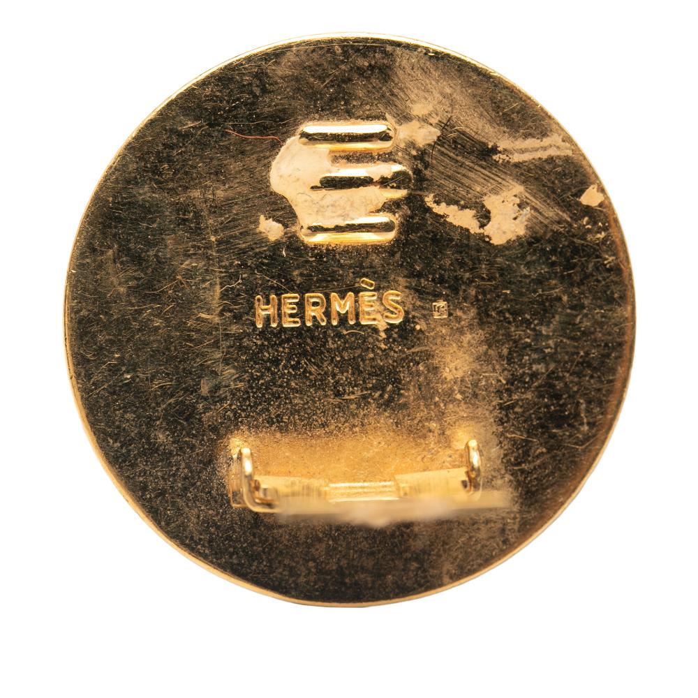 Hermès B Hermès Green Dark Green with Gold Enamel Other Cloisonne Clip on Earrings France