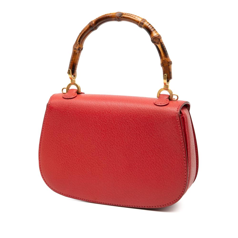 Gucci B Gucci Red Calf Leather Grained skin Bamboo Night Italy