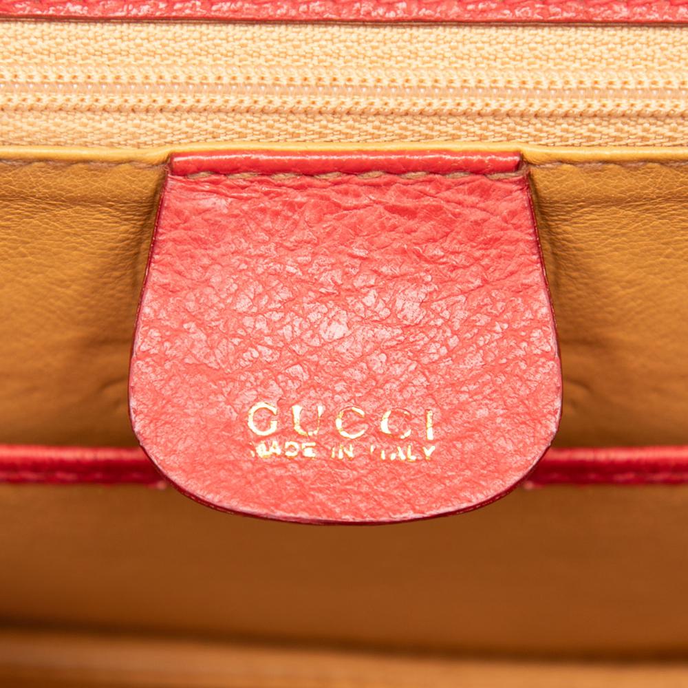 Gucci B Gucci Red Calf Leather Grained skin Bamboo Night Italy