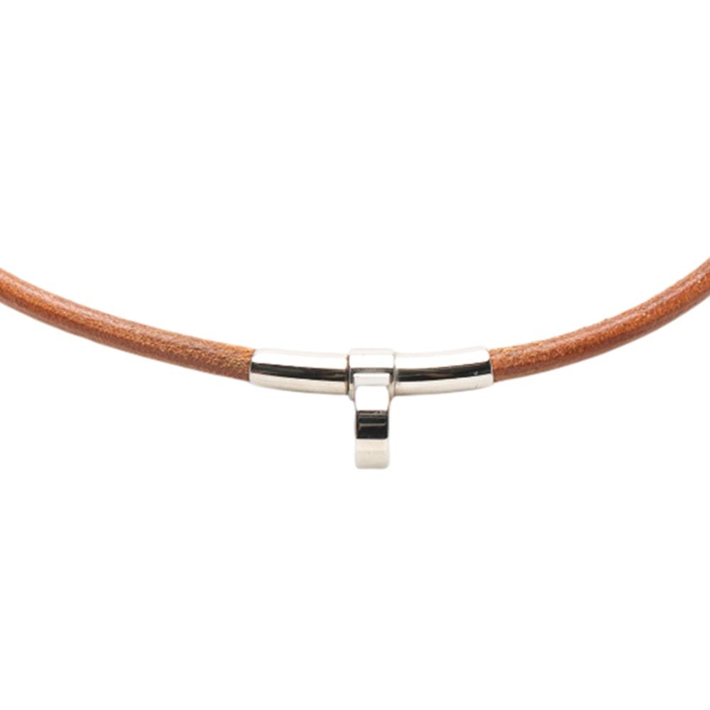 Hermès B Hermès Brown with Silver Calf Leather Kite Choker Necklace France