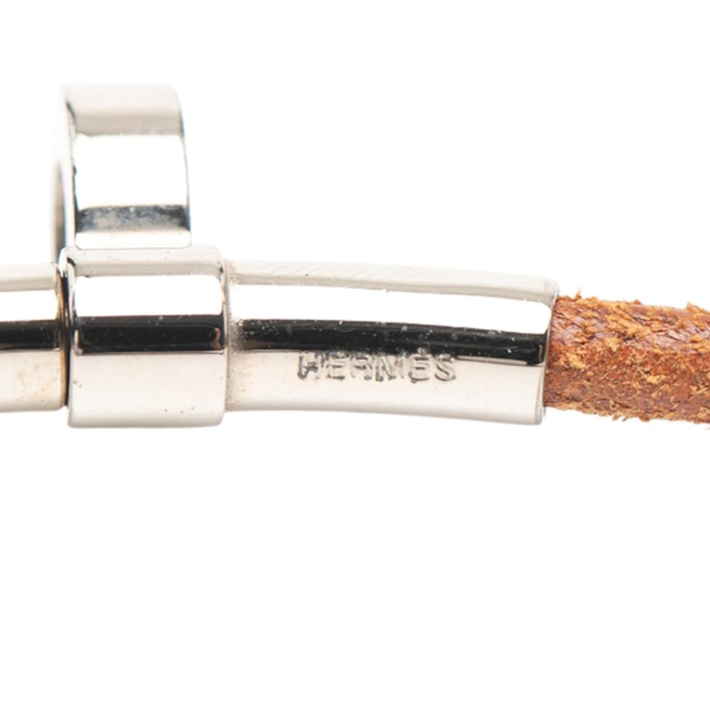 Hermès B Hermès Brown with Silver Calf Leather Kite Choker Necklace France