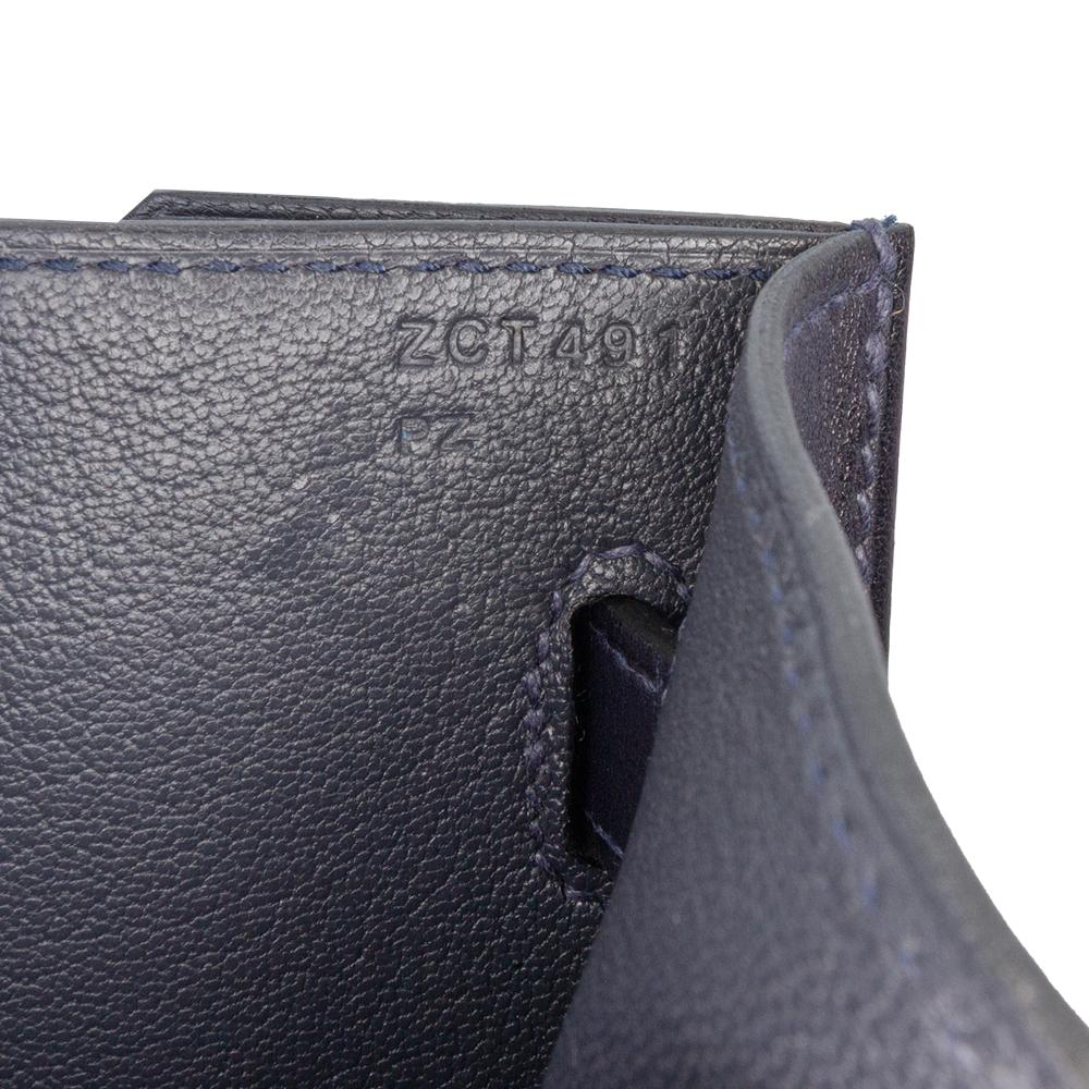 Hermès AB Hermès Blue Navy Calf Leather Evergrain Kelly Depeches Pouch 25 France