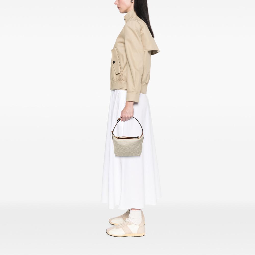 Loewe AB LOEWE Brown Light Beige Jacquard Fabric Small Anagram Cubi Bag Spain