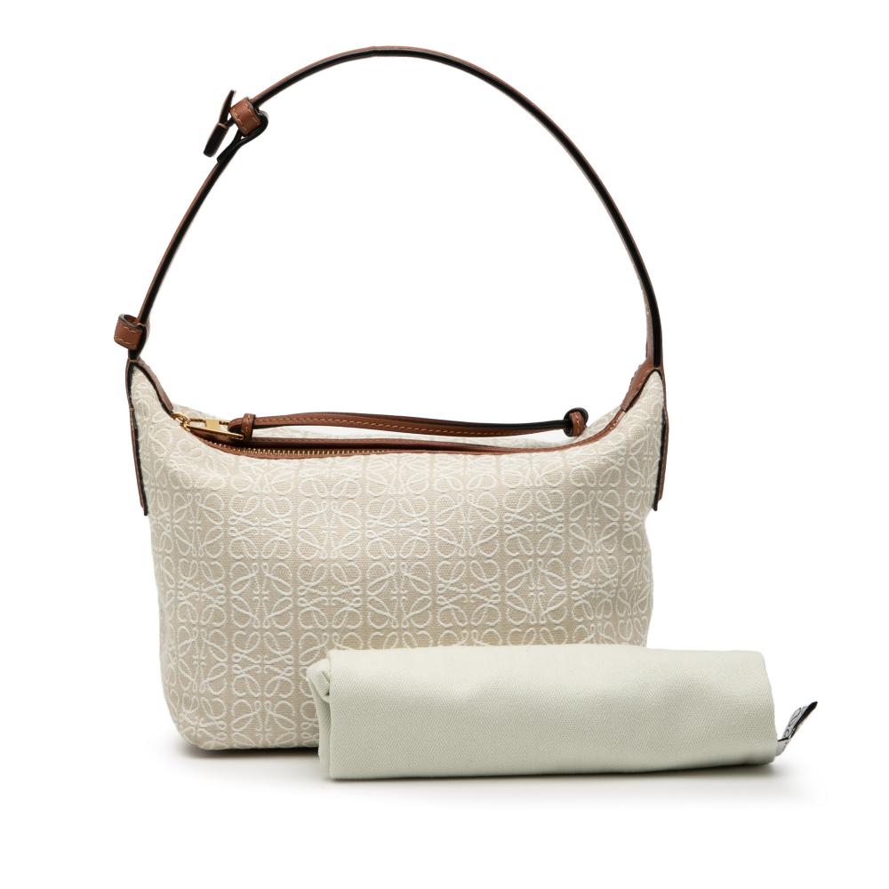 Loewe AB LOEWE Brown Light Beige Jacquard Fabric Small Anagram Cubi Bag Spain