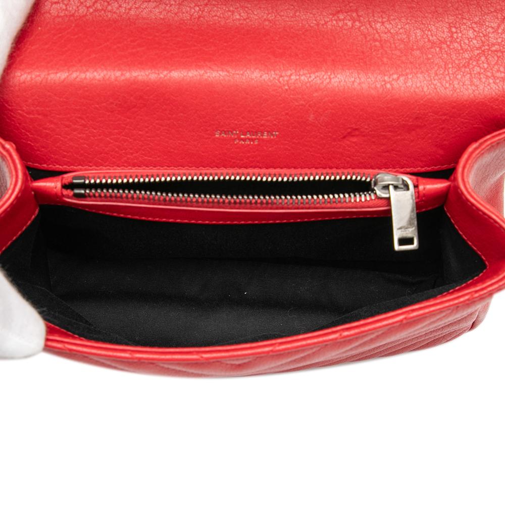 Saint Laurent B Saint Laurent Red Sheepskin Leather Leather Medium Quilted Chevron Sheepskin College Satchel Italy