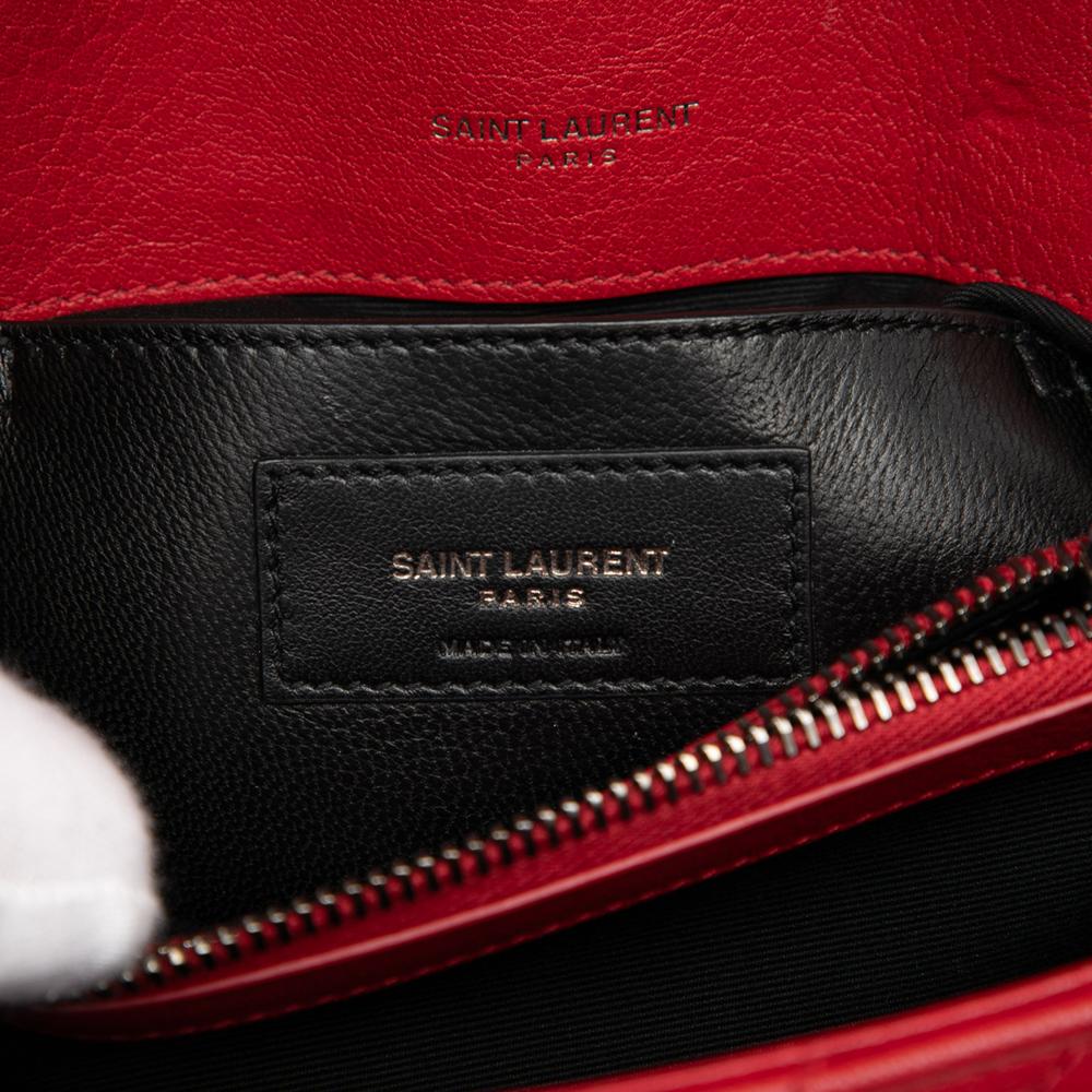 Saint Laurent B Saint Laurent Red Sheepskin Leather Leather Medium Quilted Chevron Sheepskin College Satchel Italy