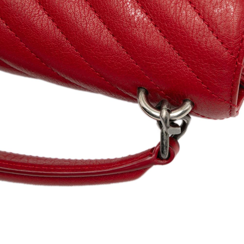 Saint Laurent B Saint Laurent Red Sheepskin Leather Leather Medium Quilted Chevron Sheepskin College Satchel Italy