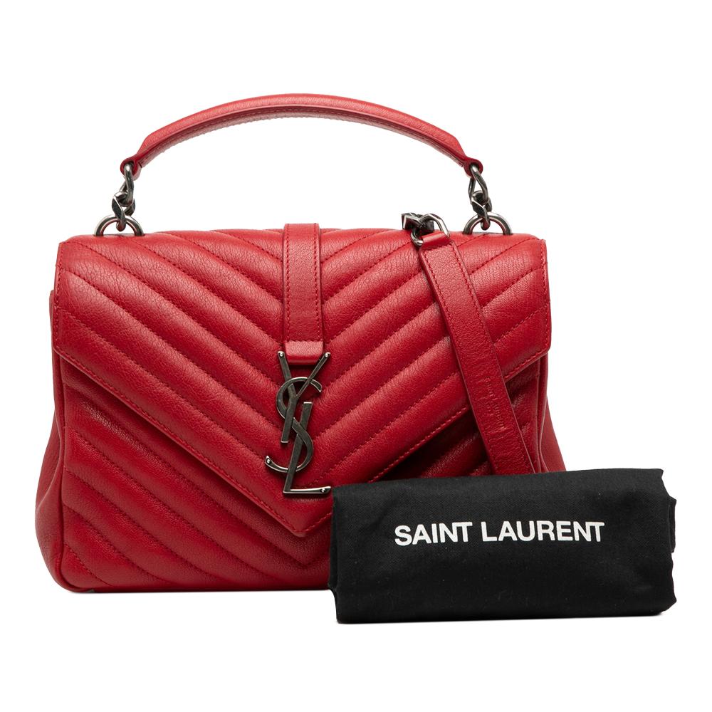 Saint Laurent B Saint Laurent Red Sheepskin Leather Leather Medium Quilted Chevron Sheepskin College Satchel Italy