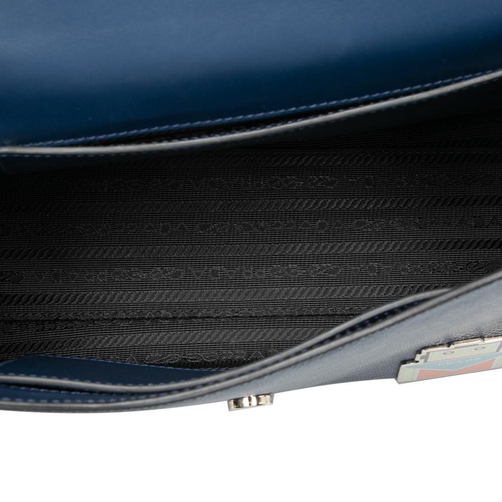 Prada AB Prada Blue Saffiano Leather Cuir Monochrome Robot Patches Envelope Chain Flap Italy