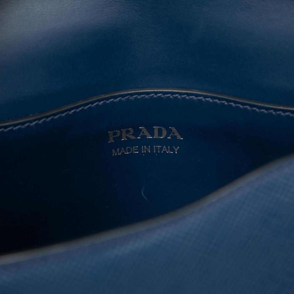 Prada AB Prada Blue Saffiano Leather Cuir Monochrome Robot Patches Envelope Chain Flap Italy