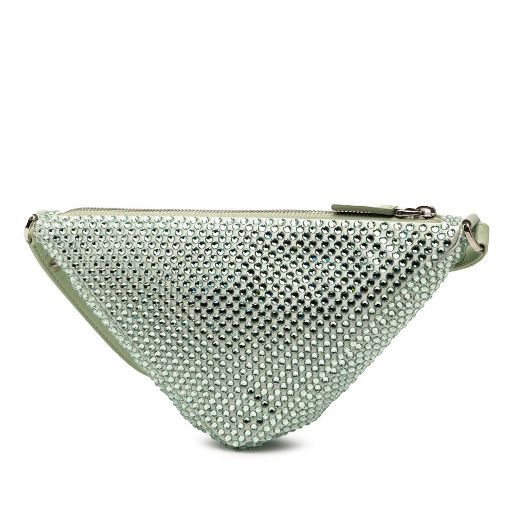 Prada AB Prada Green Mint Satin Fabric Crystal Embellished Triangle Pouch Italy