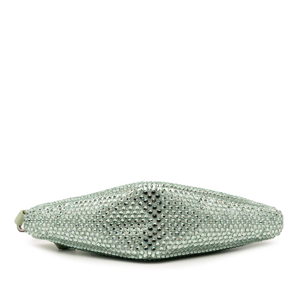 Prada AB Prada Green Mint Satin Fabric Crystal Embellished Triangle Pouch Italy
