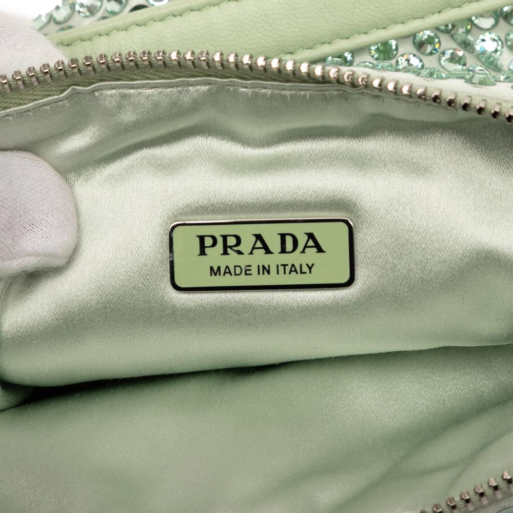 Prada AB Prada Green Mint Satin Fabric Crystal Embellished Triangle Pouch Italy