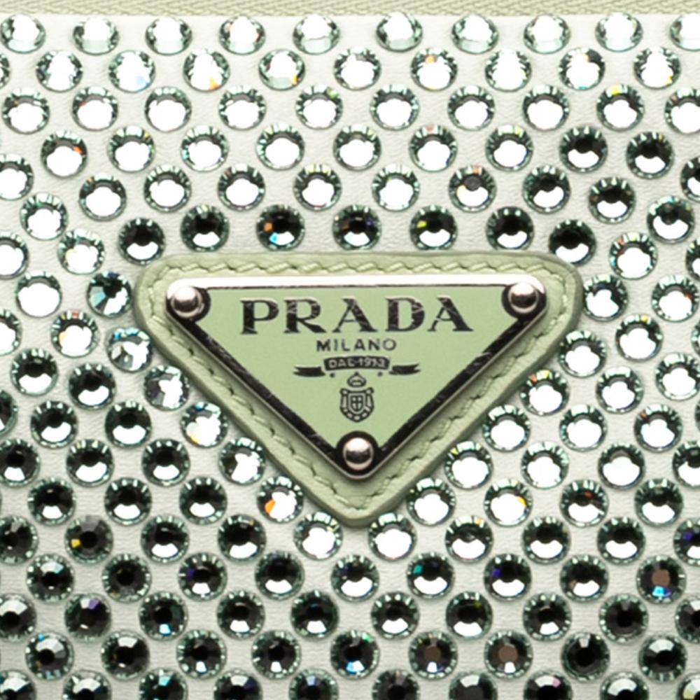 Prada AB Prada Green Mint Satin Fabric Crystal Embellished Triangle Pouch Italy