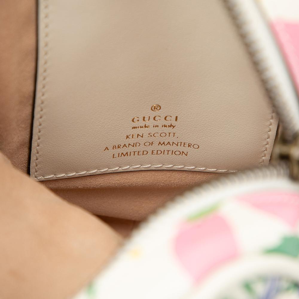 Gucci AB Gucci White Calf Leather Mini GG Marmont Floral Printed Matelasse Crossbody Italy