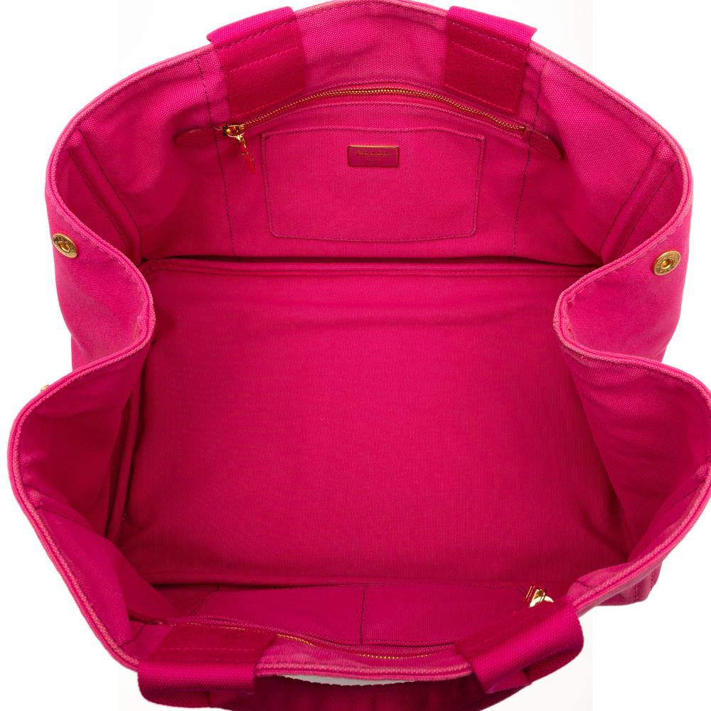 Prada B Prada Pink Hot Pink Canvas Fabric Large Canapa Logo Satchel Italy