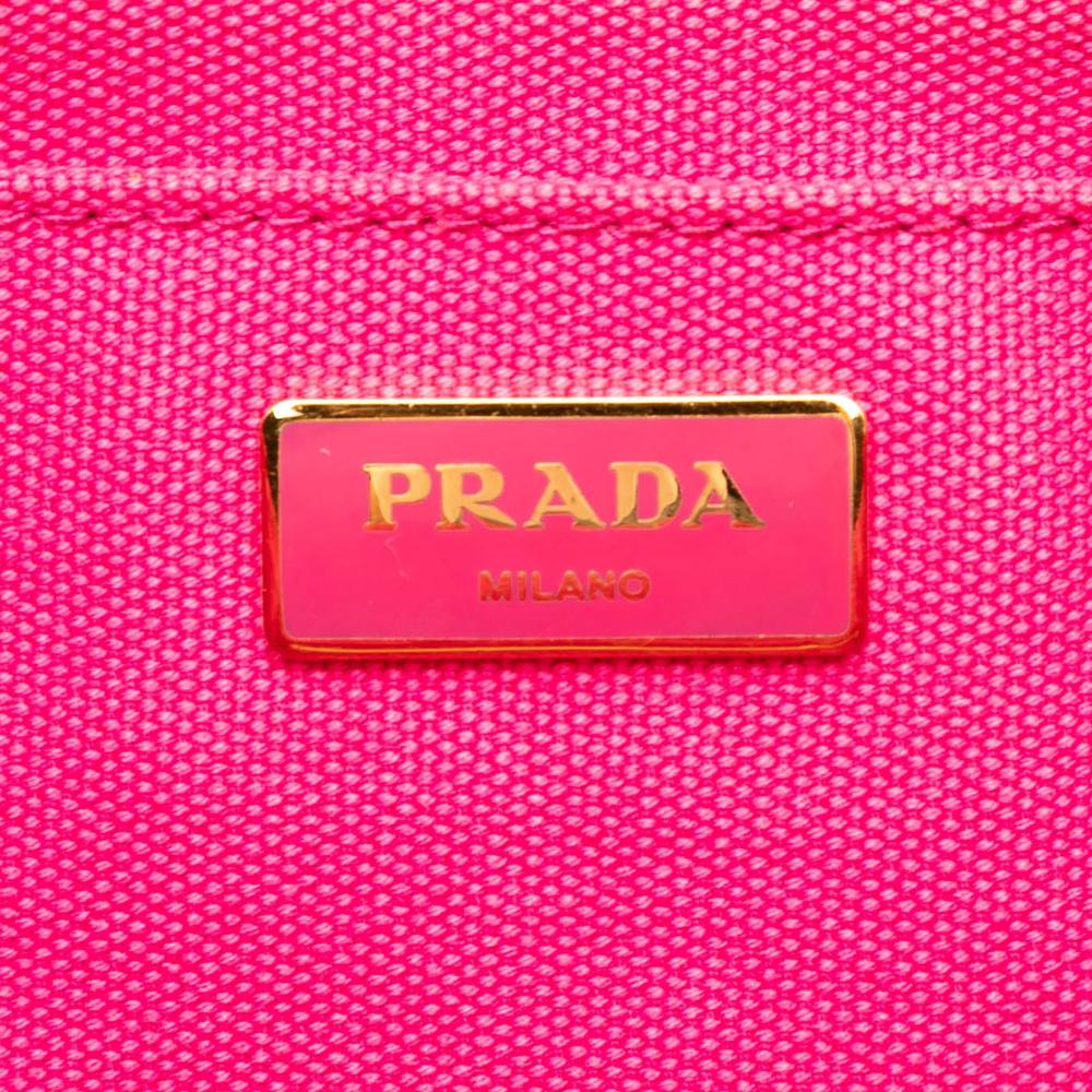 Prada B Prada Pink Hot Pink Canvas Fabric Large Canapa Logo Satchel Italy