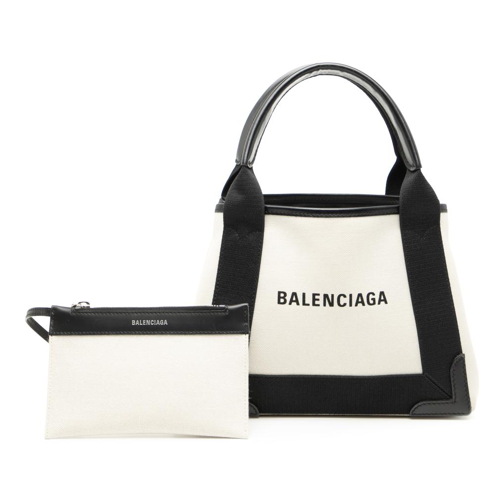 Balenciaga B Balenciaga White Canvas Fabric Navy Cabas XS Italy