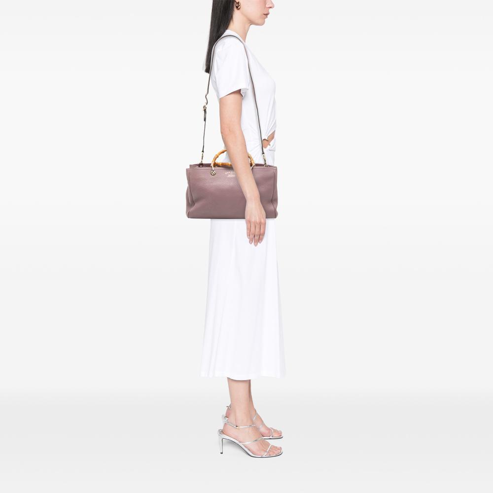 Gucci B Gucci Pink Lily Calf Leather Medium skin Bamboo Shopper Satchel Italy