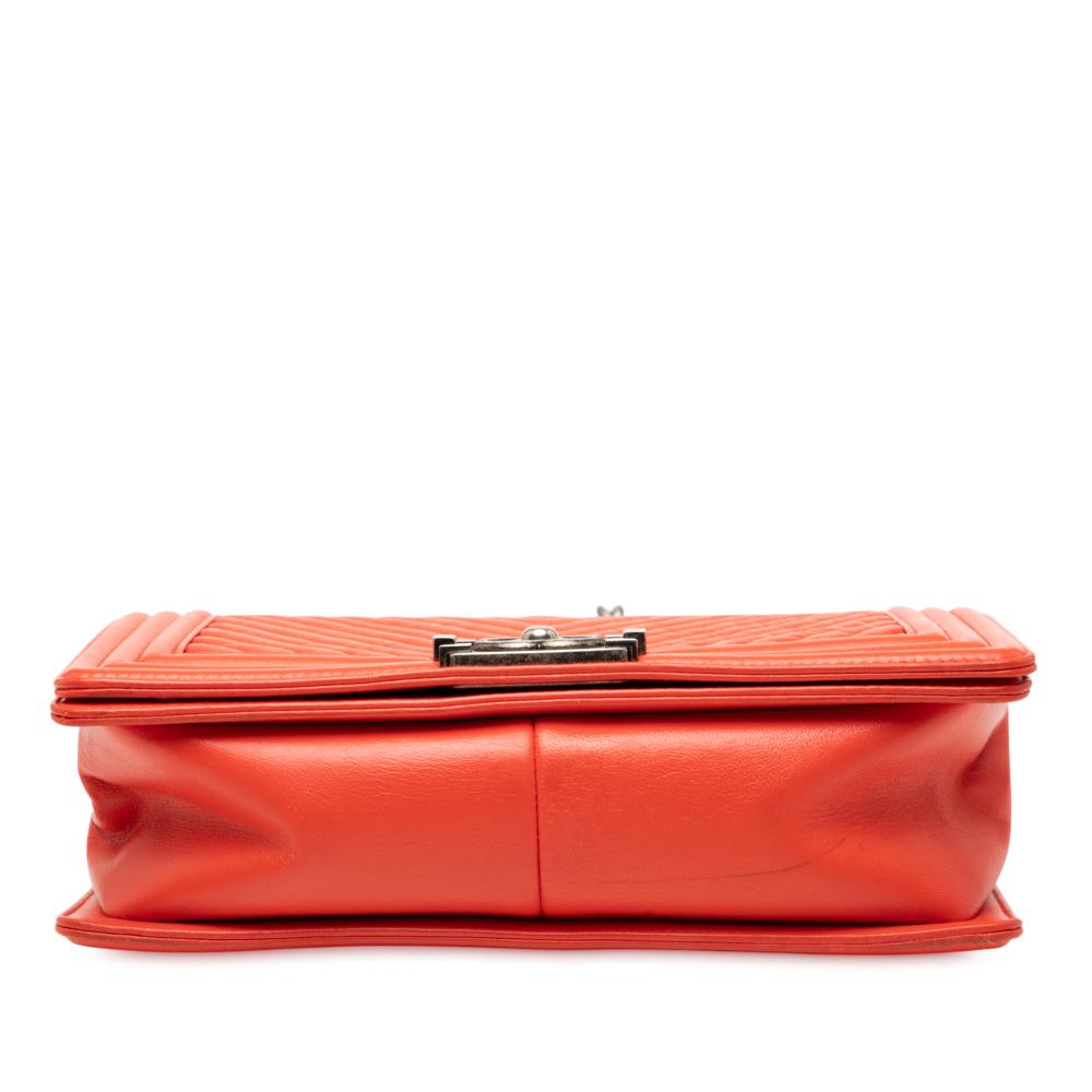 Chanel B Chanel Red Lambskin Leather Leather Old Medium Chevron Lambskin Boy Flap Italy