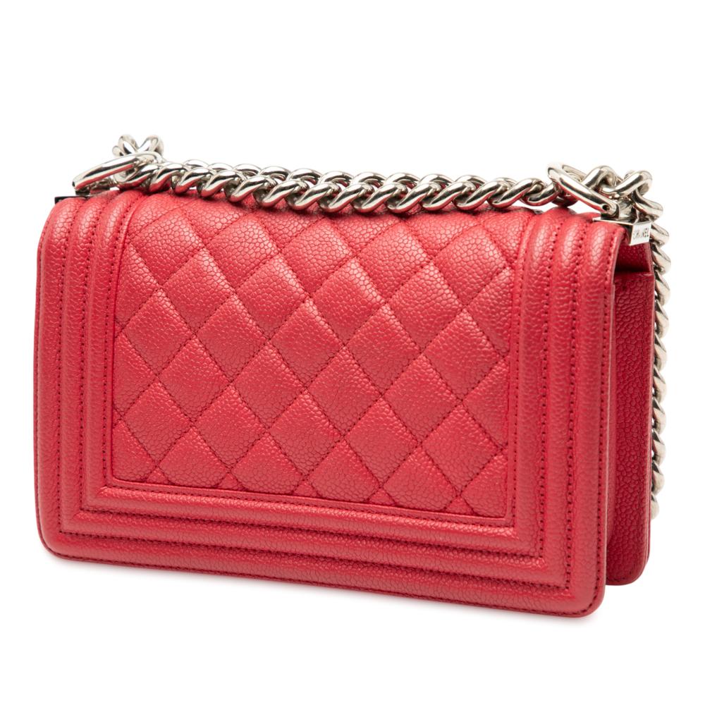 Chanel AB Chanel Red Caviar Leather Leather Small Quilted Caviar Boy Flap France
