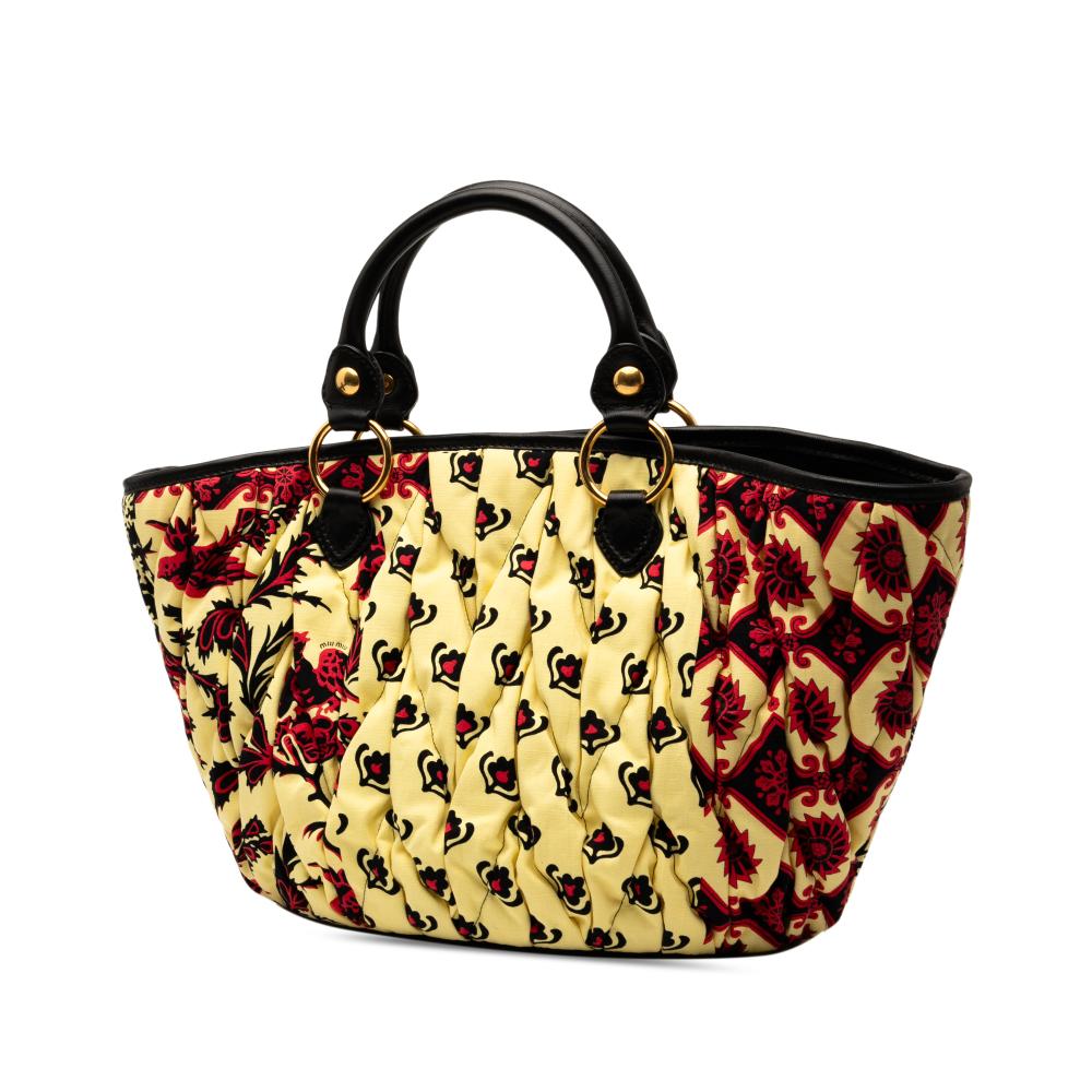 Miu Miu B Miu Miu Yellow Canvas Fabric Limited Edition Matelasse Printed Handbag Italy