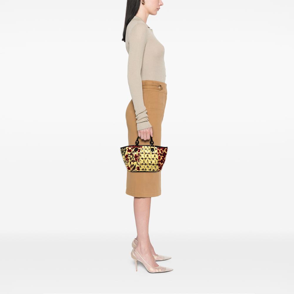 Miu Miu B Miu Miu Yellow Canvas Fabric Limited Edition Matelasse Printed Handbag Italy