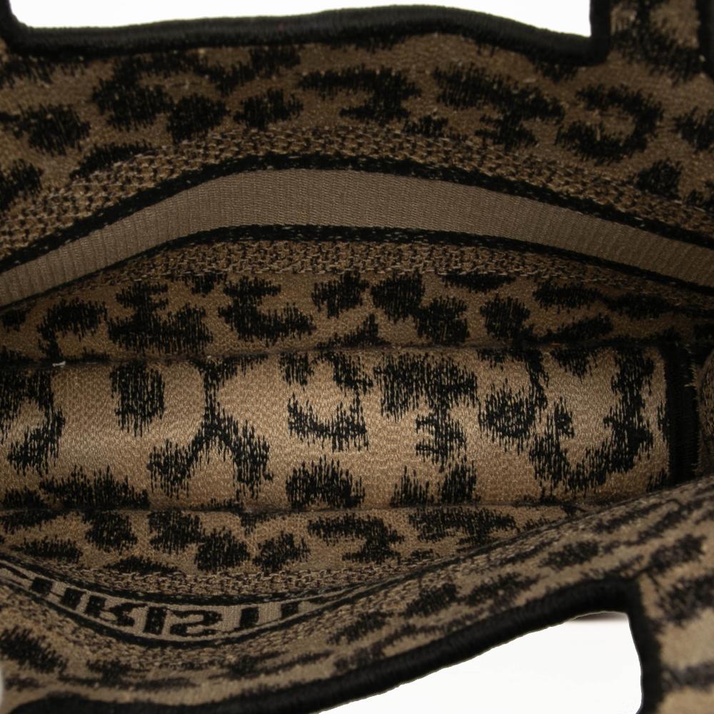 Christian Dior AB Dior Brown Canvas Fabric Mizza Mini Embroidered Leopard Book Tote Italy