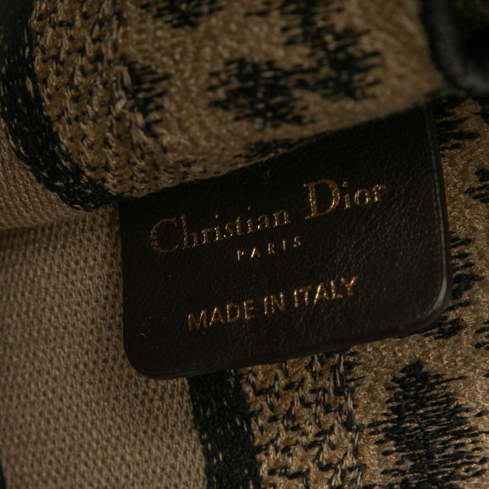 Christian Dior AB Dior Brown Canvas Fabric Mizza Mini Embroidered Leopard Book Tote Italy