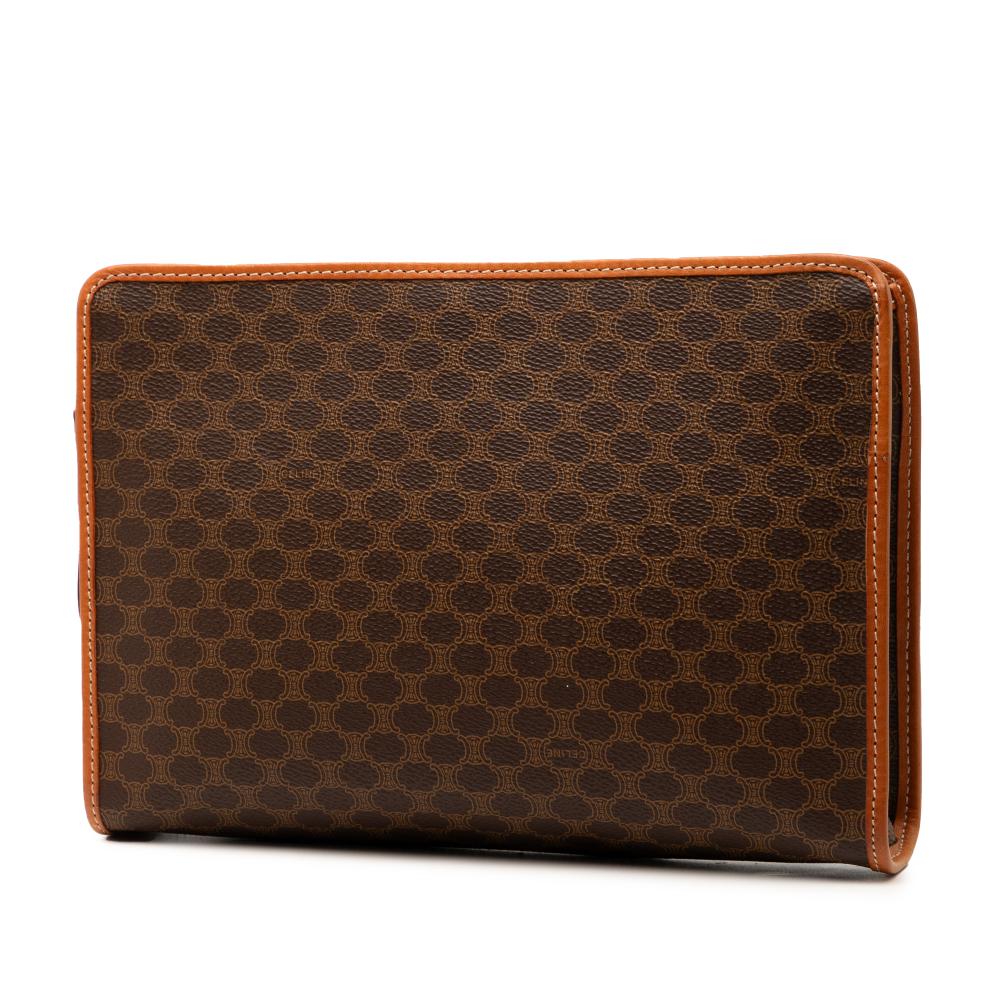Celine B Celine Brown Coated Canvas Fabric Macadam Clutch Italy