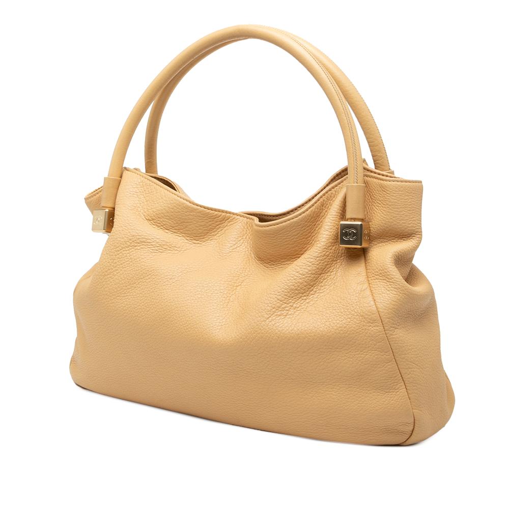 Chanel B Chanel Brown Beige Calf Leather Grained skin CC Dice Tote Italy